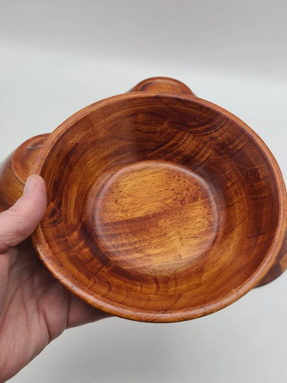 Vintage Hardwood Salad Bowls Set of 5, One 12” And Four 7” Vietnam